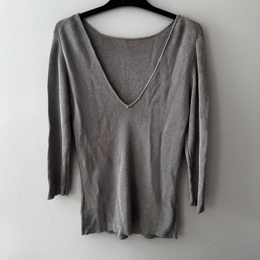 Next Metallic Gray Long Sleeve Top